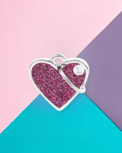 Pink Glitter Heart Custom Pet ID Tag