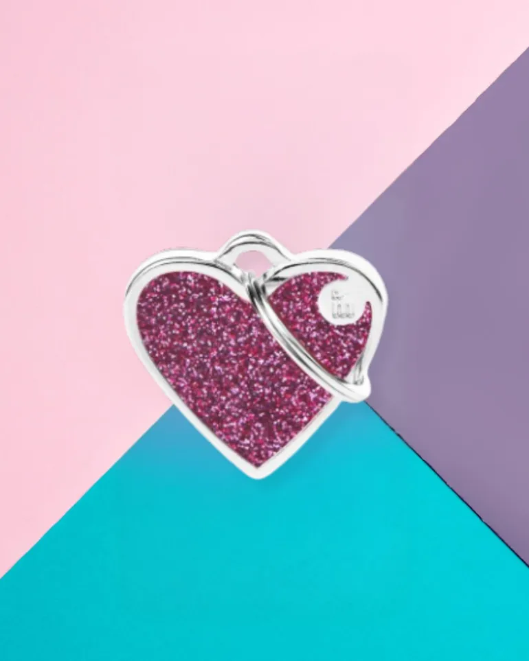 Pink Glitter Heart Custom Pet ID Tag
