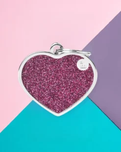 Pink Glitter Heart Custom Pet ID Tag