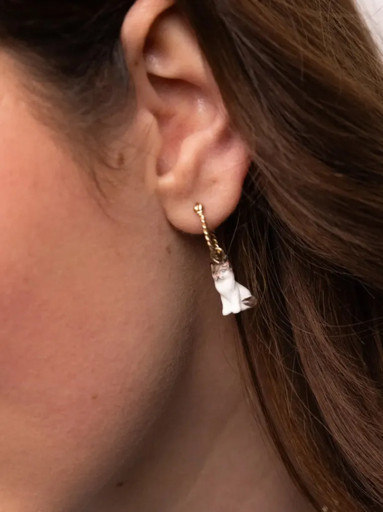 Porcelain Cat Charm Earring