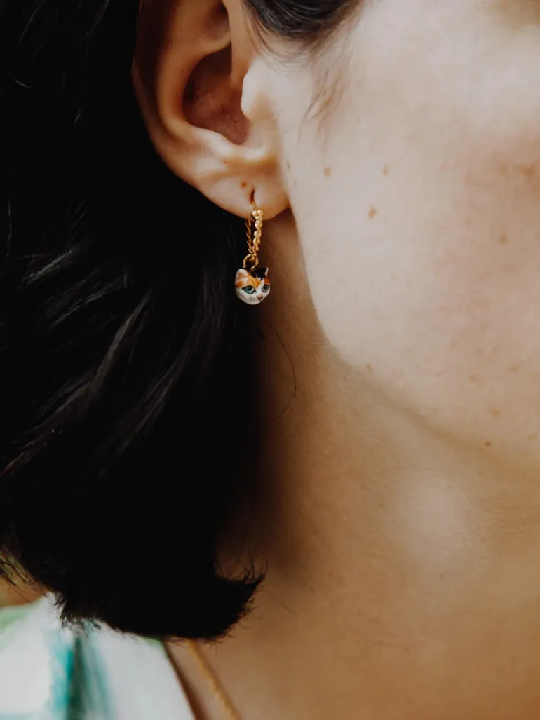 Porcelain Cat Charm Earring
