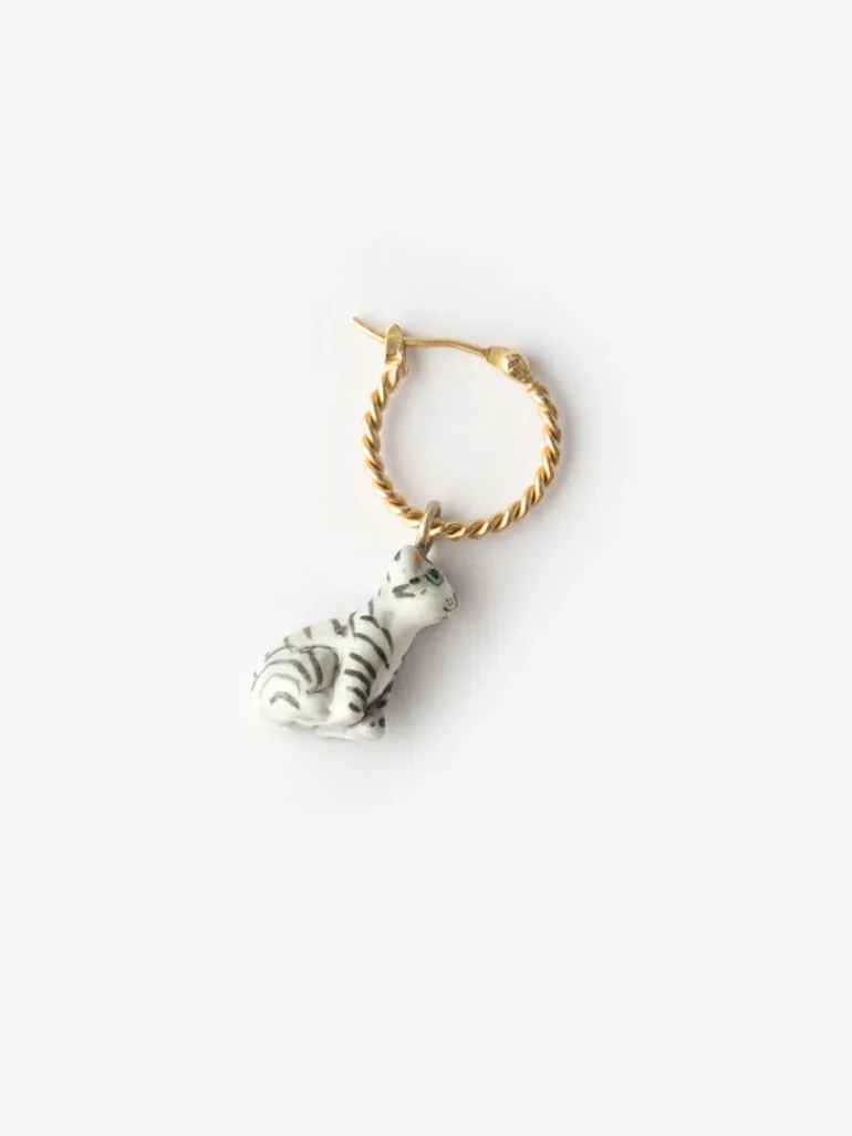 Porcelain Cat Charm Earring