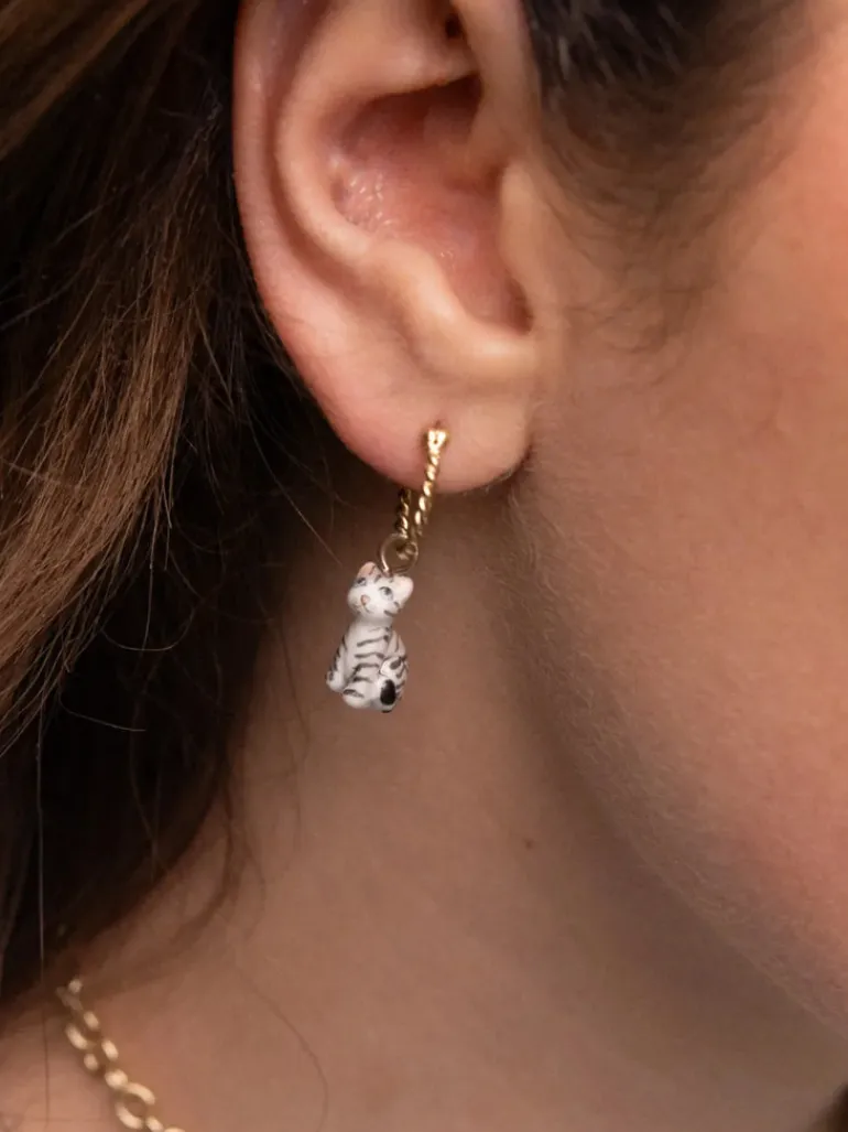 Porcelain Cat Charm Earring