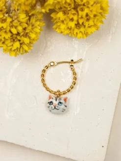 Porcelain Cat Charm Earring