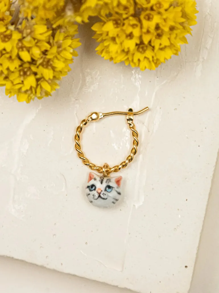 Porcelain Cat Charm Earring