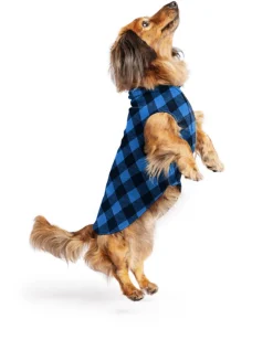 Pullover Stretch Dog Fleece in Cobalt Buffalo Plaid (Made in the USA)