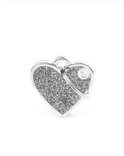 Silver Glitter Heart Custom Pet ID Tag