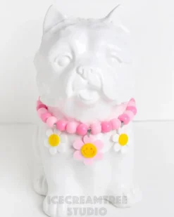 Smile Daisy with Pink Rose Beads Pet Necklace (Made in the USA)