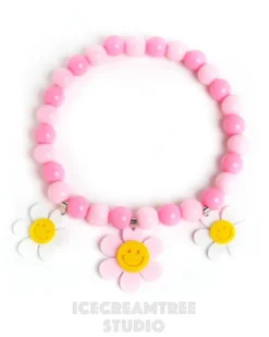 Smile Daisy with Pink Rose Beads Pet Necklace (Made in the USA)
