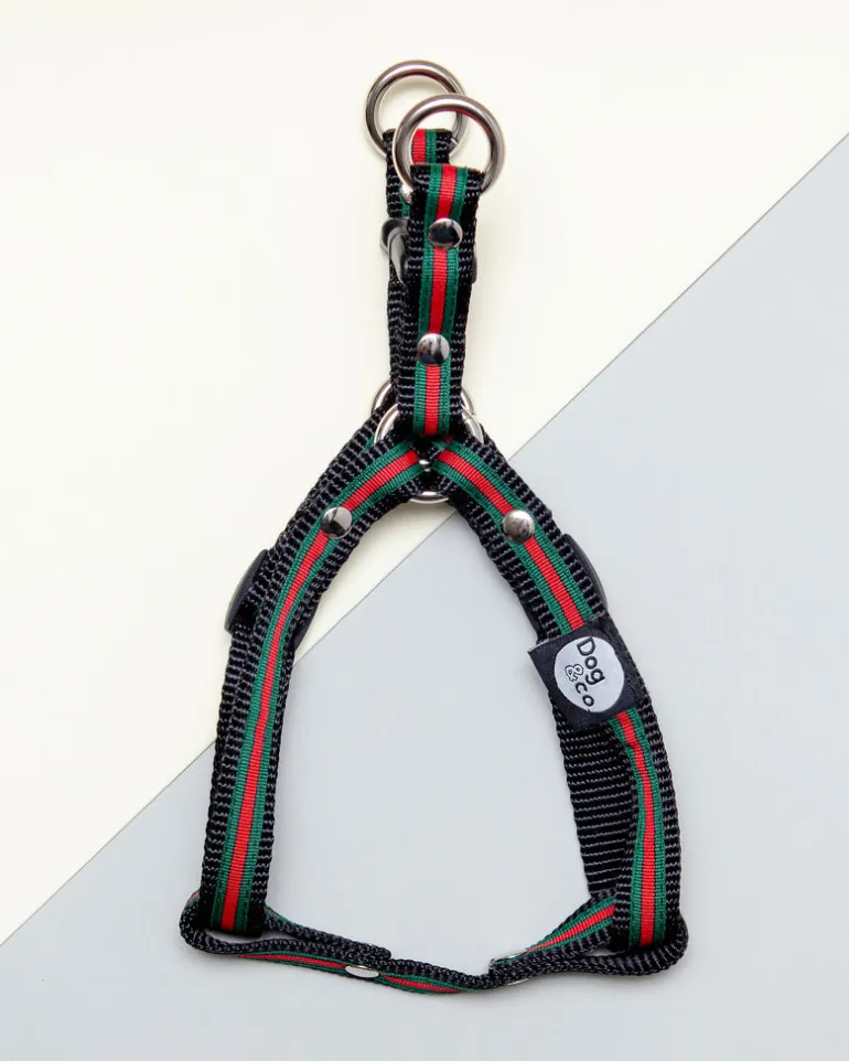 Step-In Dog Harness in Luxe Green & Red Stripe (Made in NYC)