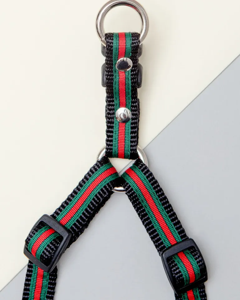 Step-In Dog Harness in Luxe Green & Red Stripe (Made in NYC)