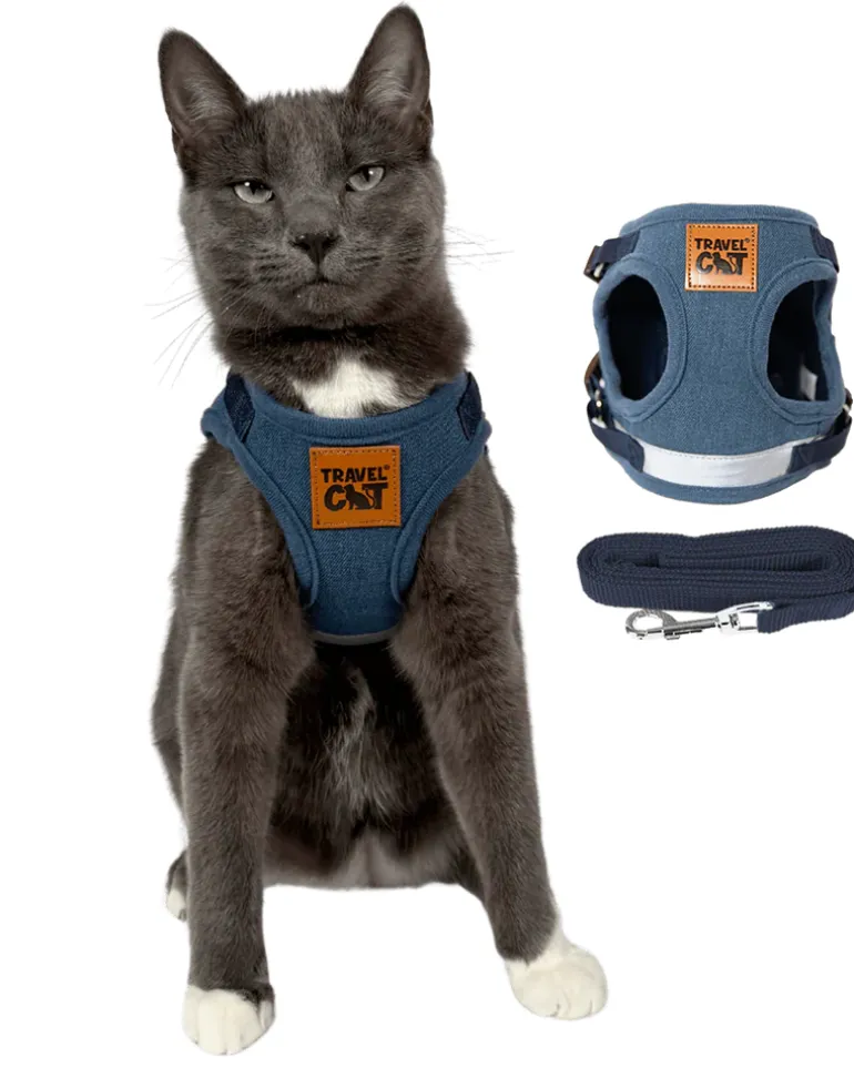 "The Jean Jacket" Reflective Cat & Kitten Harness and Leash