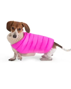 The Puffer Dog Sweater in Tan & Pink