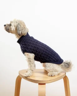 The Uptown Cable Knit Sweater in Navy Blue Cotton (Made in NYC)