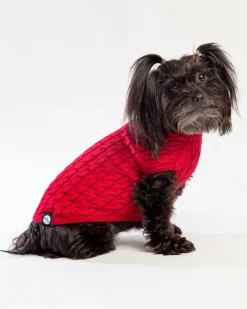The Uptown Cable Knit Sweater in Red Cotton (Made in NYC)