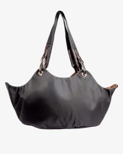 Tulip Reversible Nylon Dog Bag in Black + Chocolate (Made in Italy)
