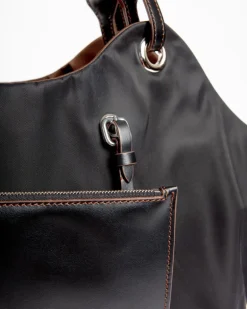 Tulip Reversible Nylon Dog Bag in Black + Chocolate (Made in Italy)