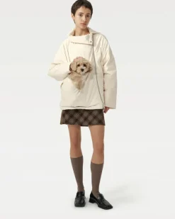 Unisex Asymmetric Puffer Jacket with Built-In Kangaroo Dog Pouch Carrier
