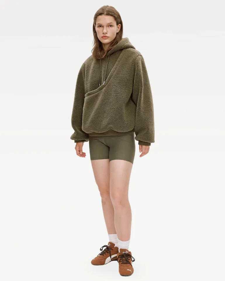 Unisex Fleece Hoodie with Built-In Kangaroo Pouch Dog Carrier in Olive