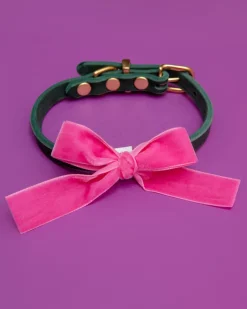 Velvet Dog Collar Bow in Zoe Pink (Made in the USA)